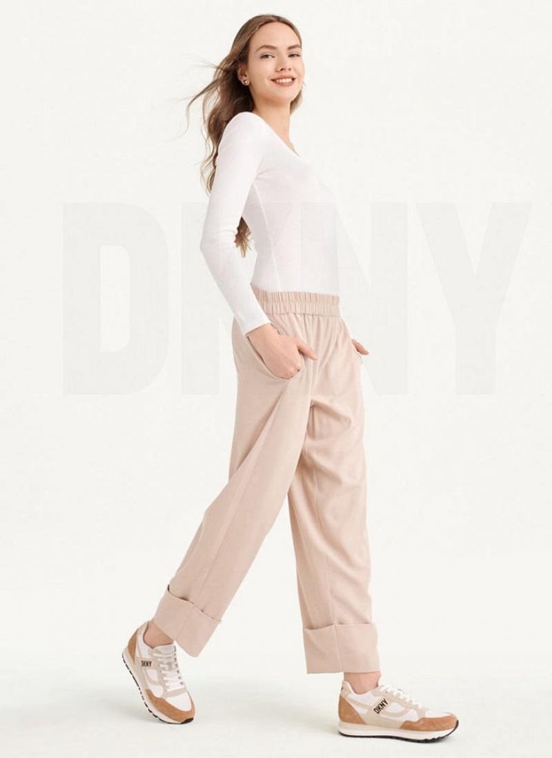 DKNY Cropped Wide Leg Women's Pants Beige | Ireland_D1244