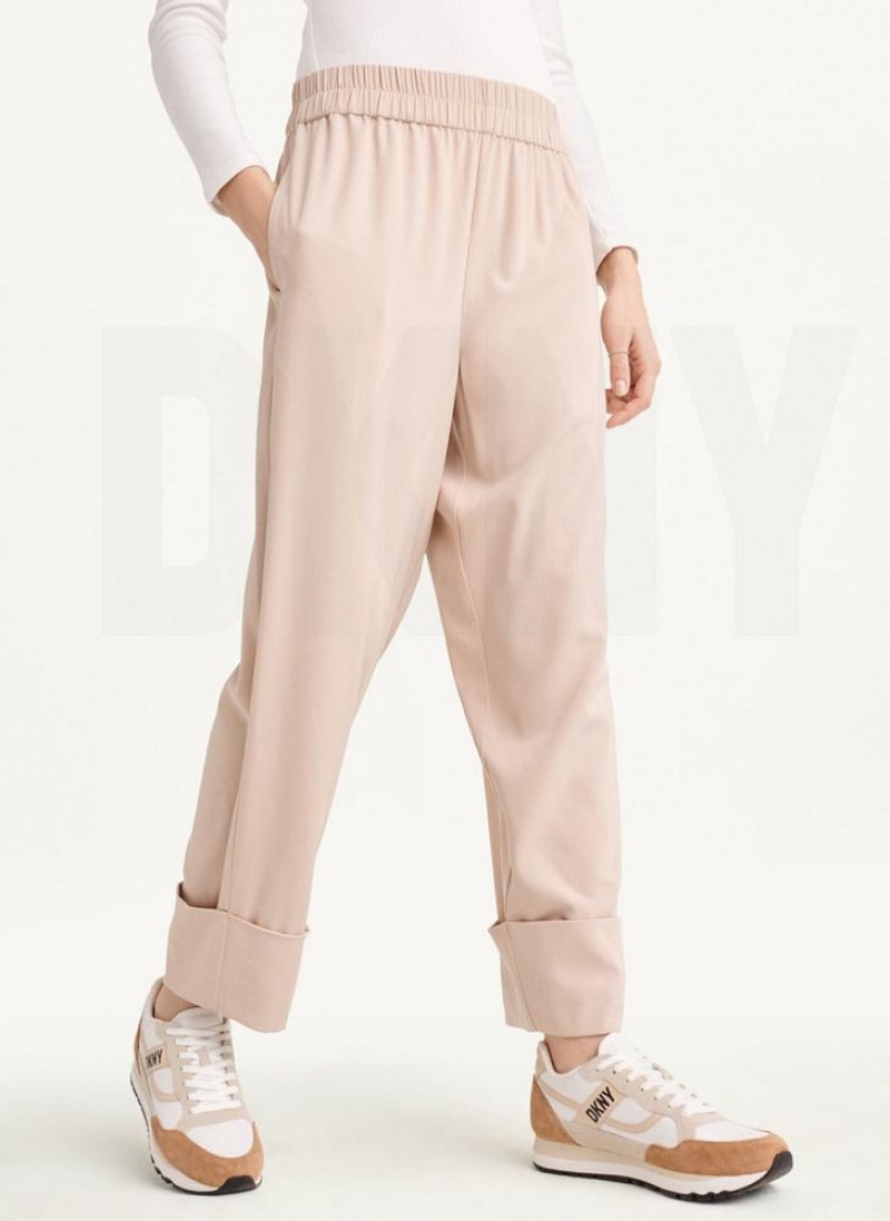 DKNY Cropped Wide Leg Women's Pants Beige | Ireland_D1244