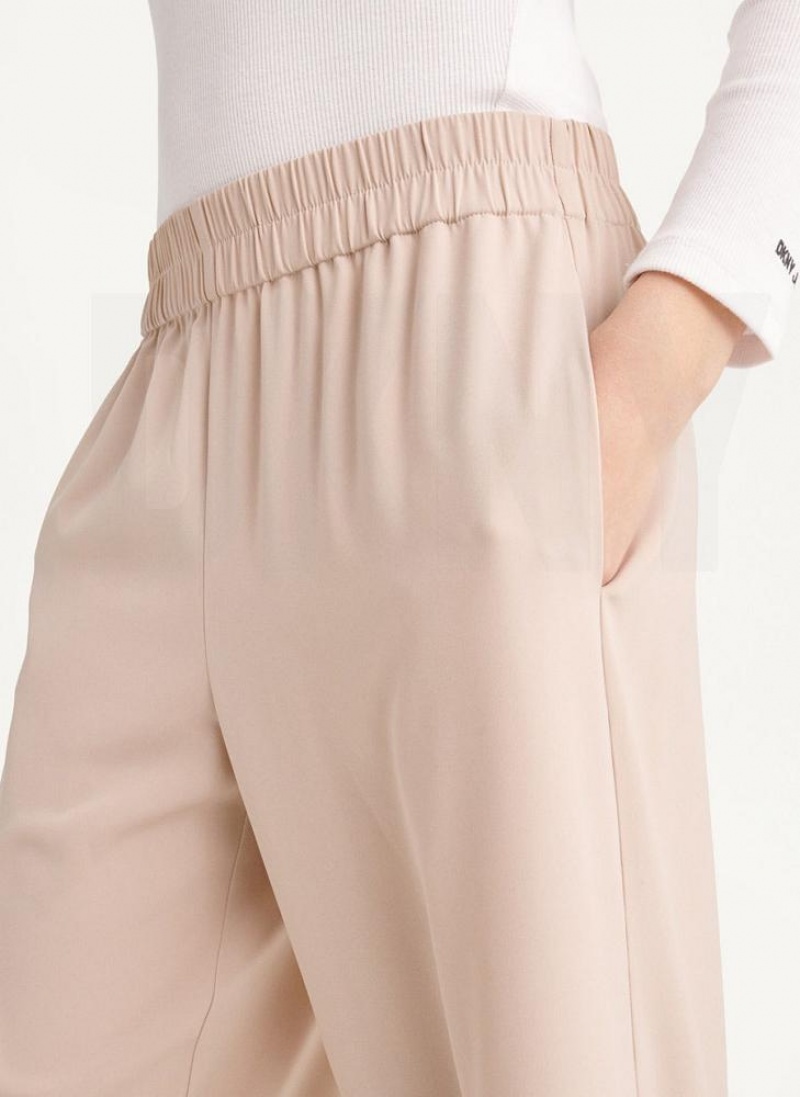 DKNY Cropped Wide Leg Women's Pants Beige | Ireland_D1244