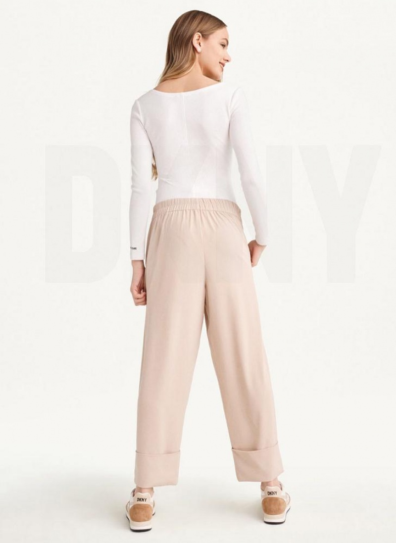 DKNY Cropped Wide Leg Women's Pants Beige | Ireland_D1244