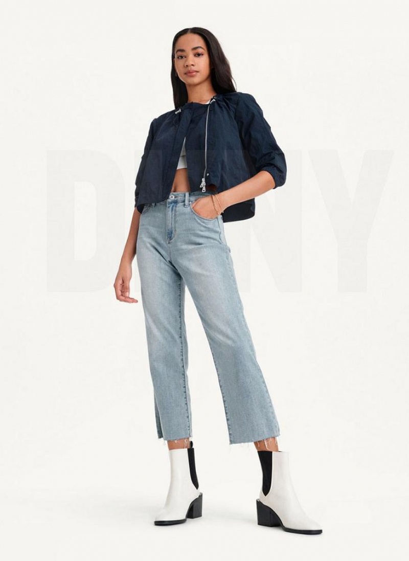 DKNY Cropped With Elastic Collar Women's Jackets Blue | Ireland_D1230