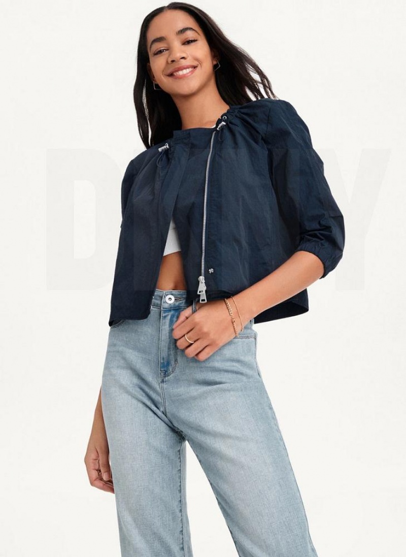 DKNY Cropped With Elastic Collar Women's Jackets Blue | Ireland_D1230