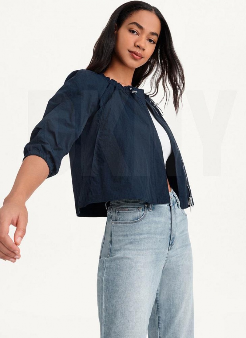 DKNY Cropped With Elastic Collar Women's Jackets Blue | Ireland_D1230