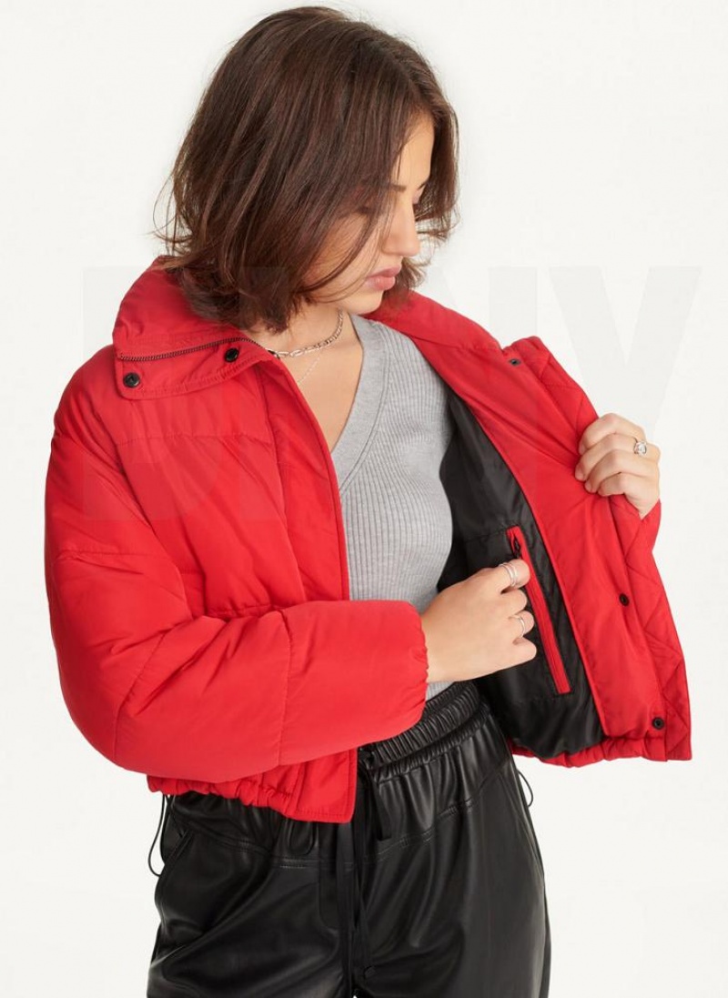 DKNY Cropped Women\'s Puffer Jacket Red | Ireland_D0322