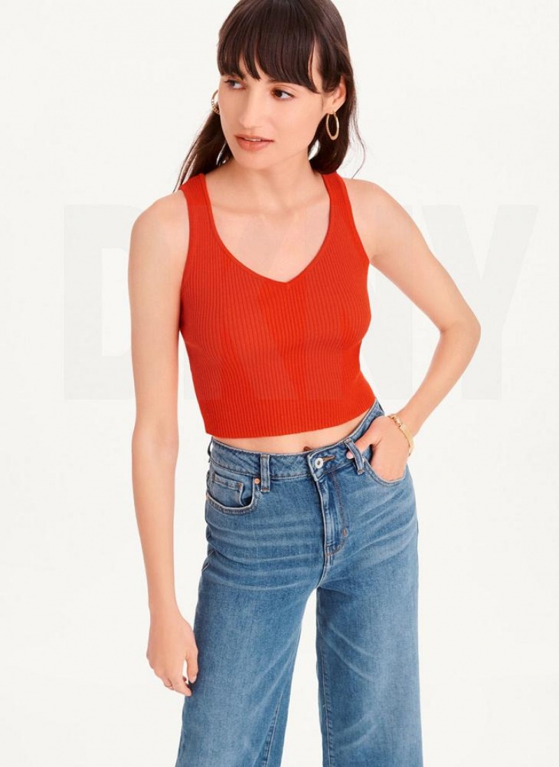 DKNY Cropped Women\'s Tank Top Red | Ireland_D0610