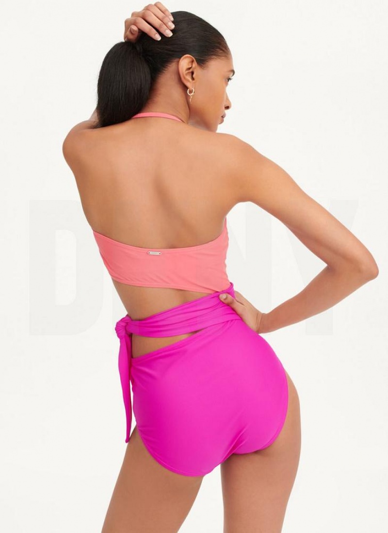 DKNY Cut-Out Bandeau Women's Swimsuits Pink | Ireland_D0233