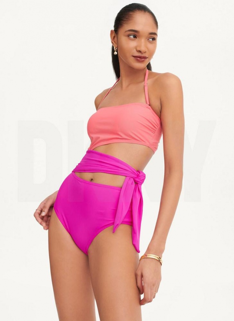 DKNY Cut-Out Bandeau Women's Swimsuits Pink | Ireland_D0233