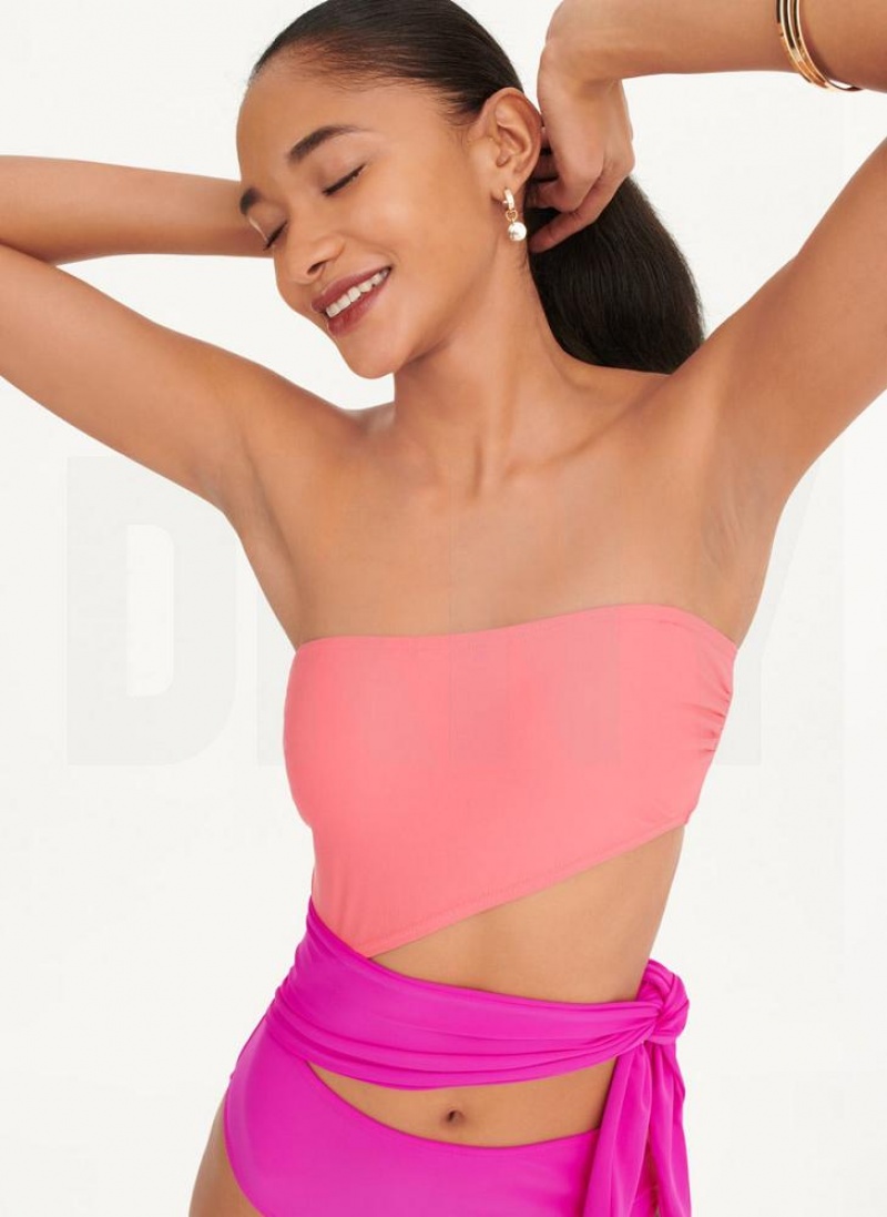 DKNY Cut-Out Bandeau Women's Swimsuits Pink | Ireland_D0233