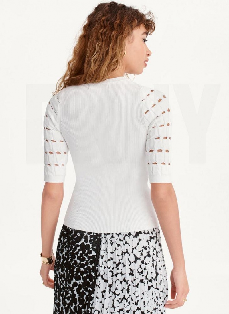 DKNY Cut Out Sleeve Women's Sweaters White | Ireland_D0274