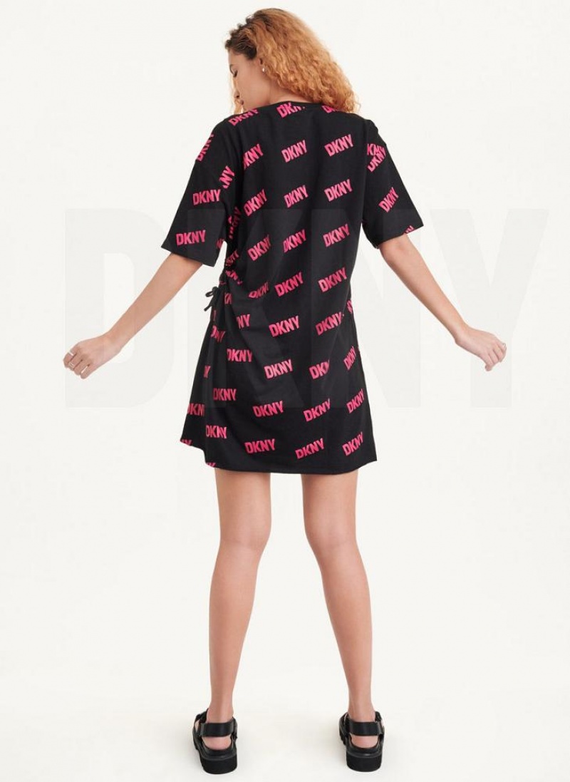 DKNY Cutout T-Shirt Women's Dress Black / Fuchsia | Ireland_D0140