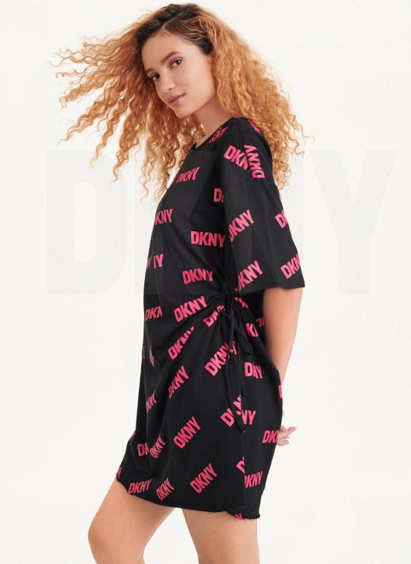 DKNY Cutout T-Shirt Women's Dress Black / Fuchsia | Ireland_D0140