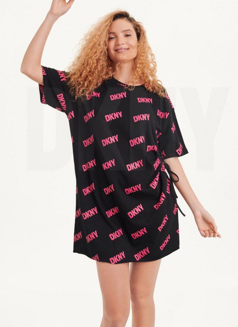 DKNY Cutout T-Shirt Women\'s Dress Black / Fuchsia | Ireland_D0140