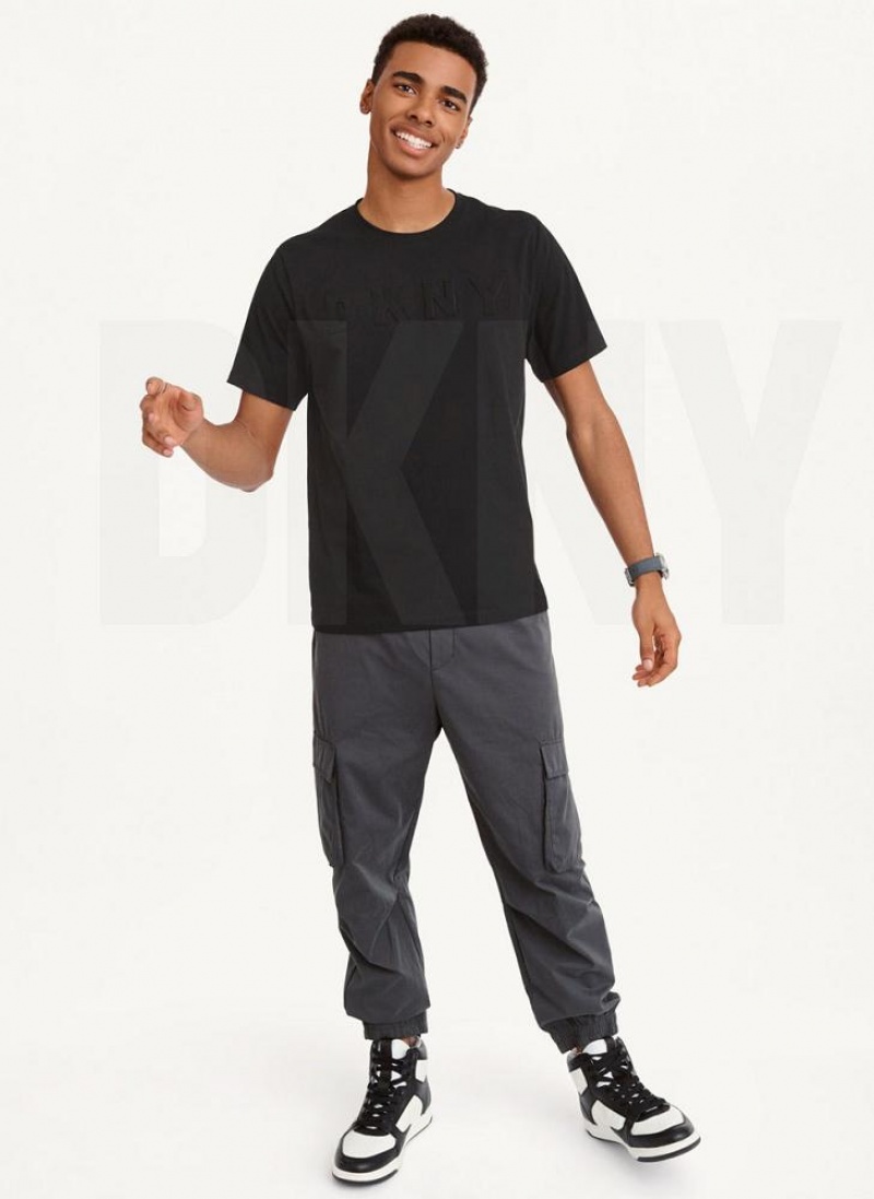 DKNY Debossed Logo Men's T Shirts Black | Ireland_D0613