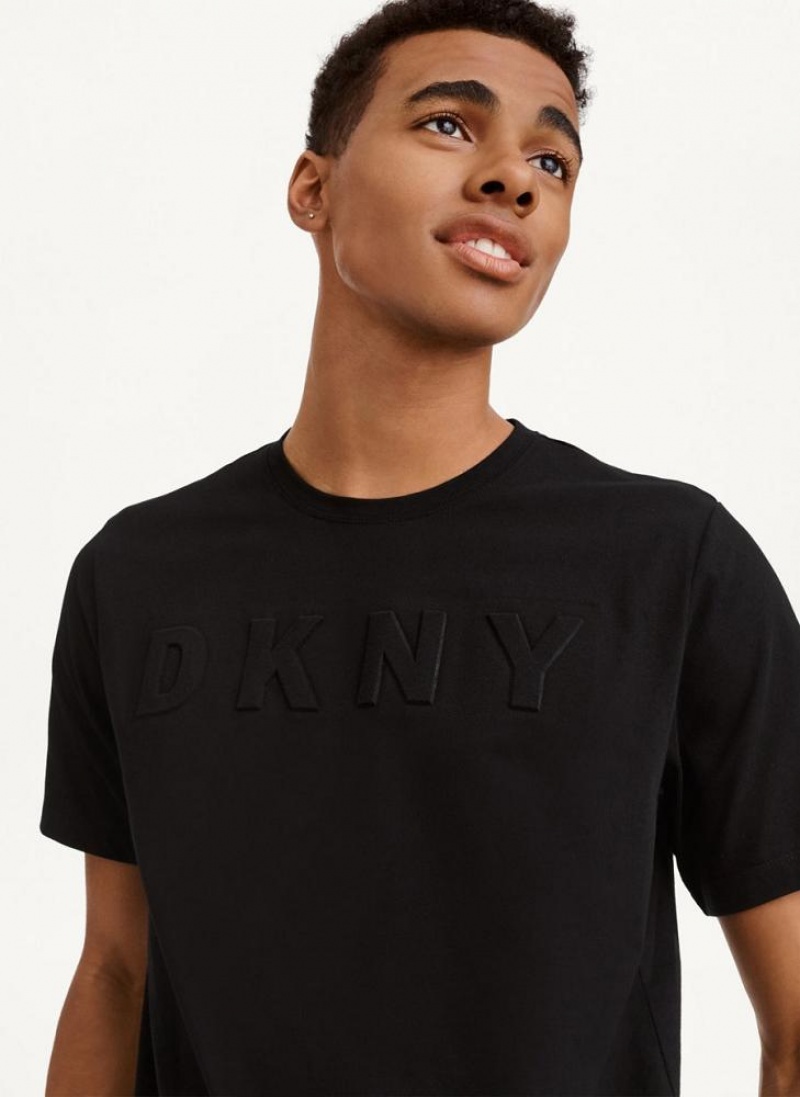 DKNY Debossed Logo Men's T Shirts Black | Ireland_D0613