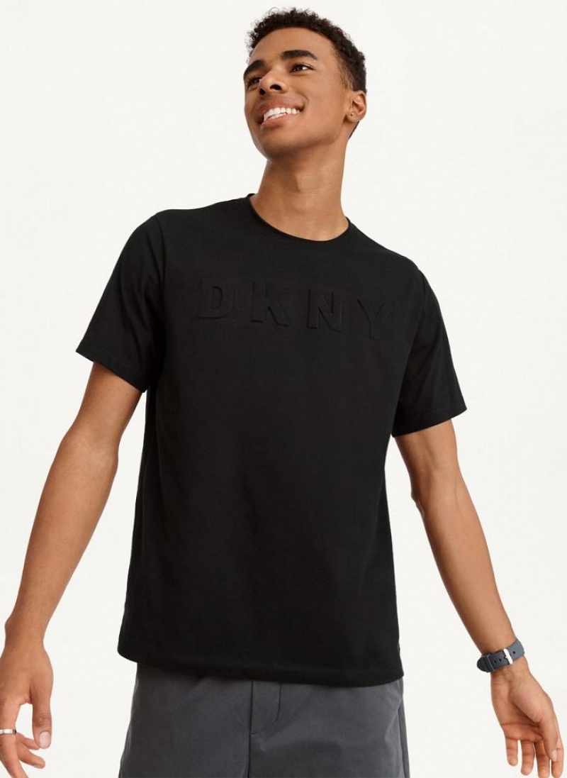 DKNY Debossed Logo Men\'s T Shirts Black | Ireland_D0613