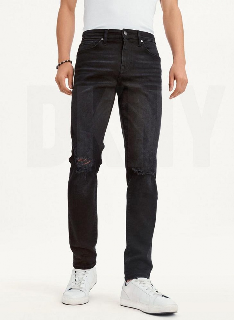 DKNY Destructed Denim Men\'s Jeans Black | Ireland_D0698