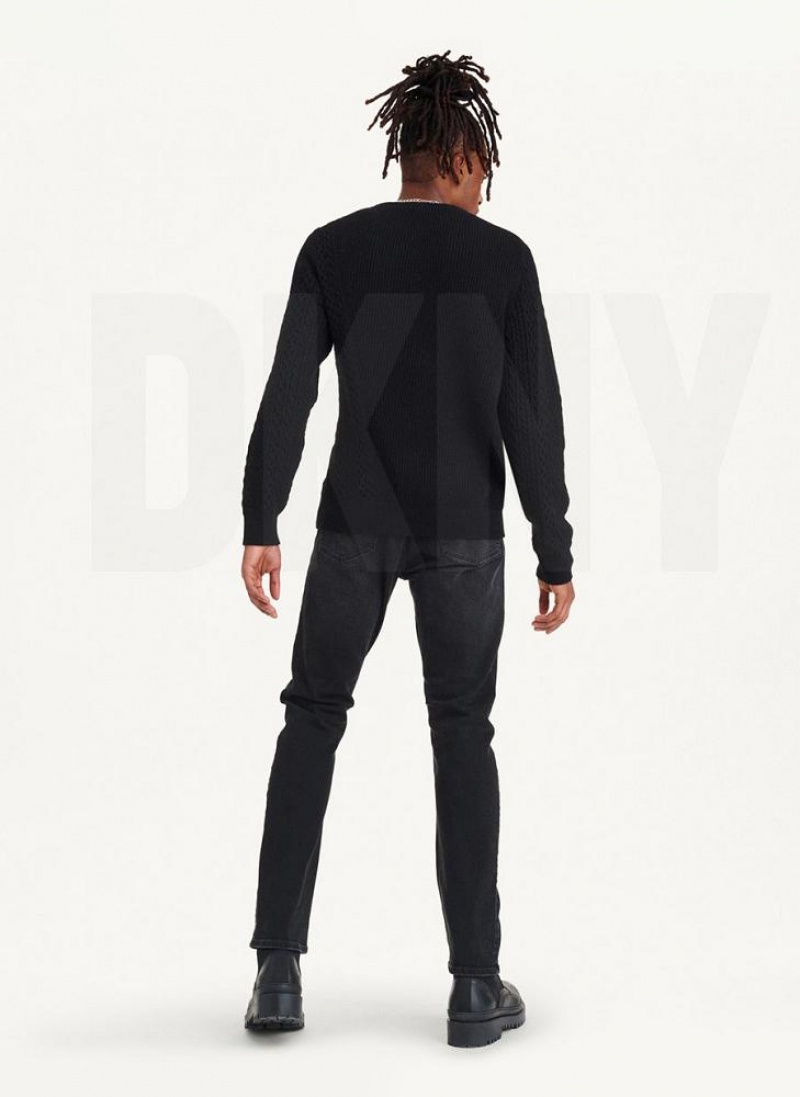 DKNY Diagonal Cable Crew Men's Sweaters Black | Ireland_D1593