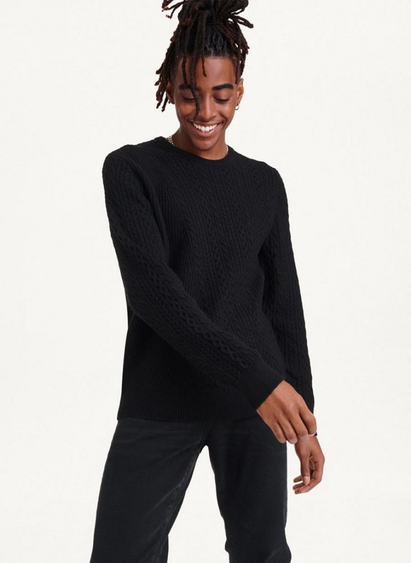 DKNY Diagonal Cable Crew Men's Sweaters Black | Ireland_D1593