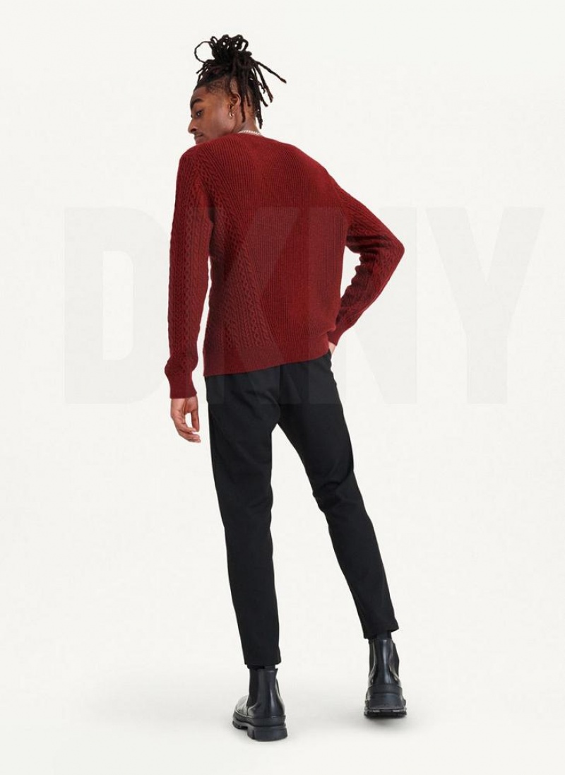 DKNY Diagonal Cable Crew Men's Sweaters Dark Red | Ireland_D0548