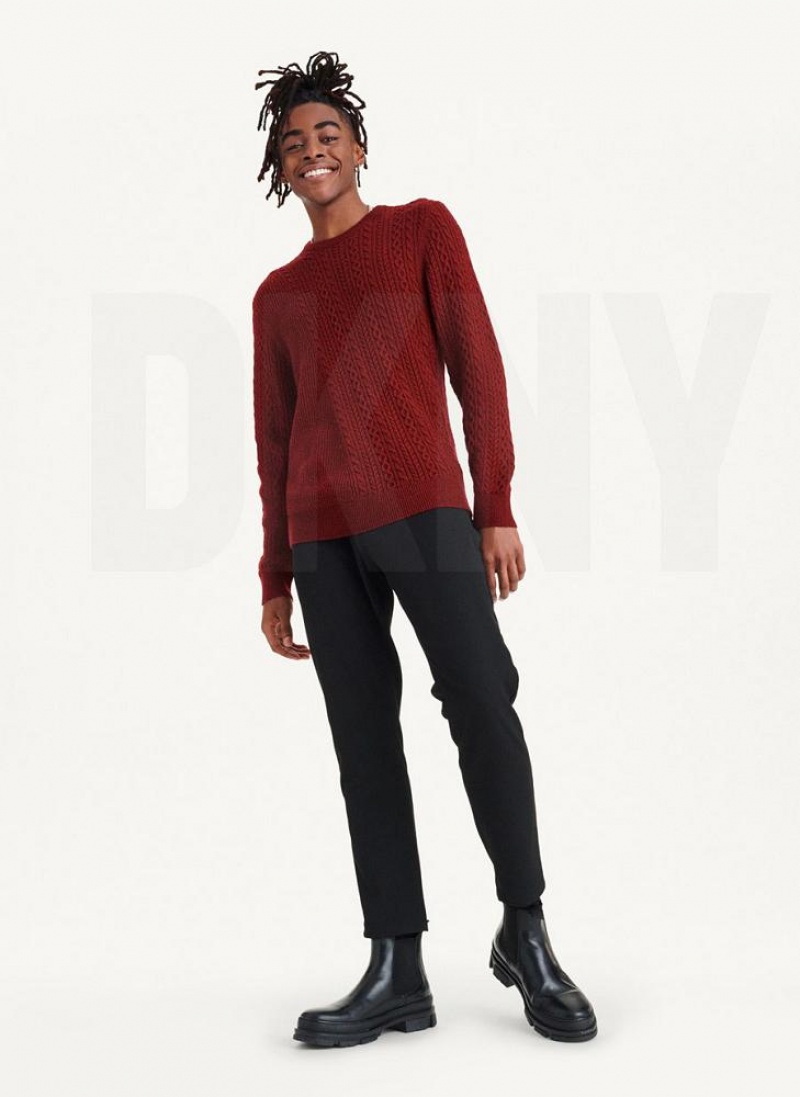 DKNY Diagonal Cable Crew Men's Sweaters Dark Red | Ireland_D0548