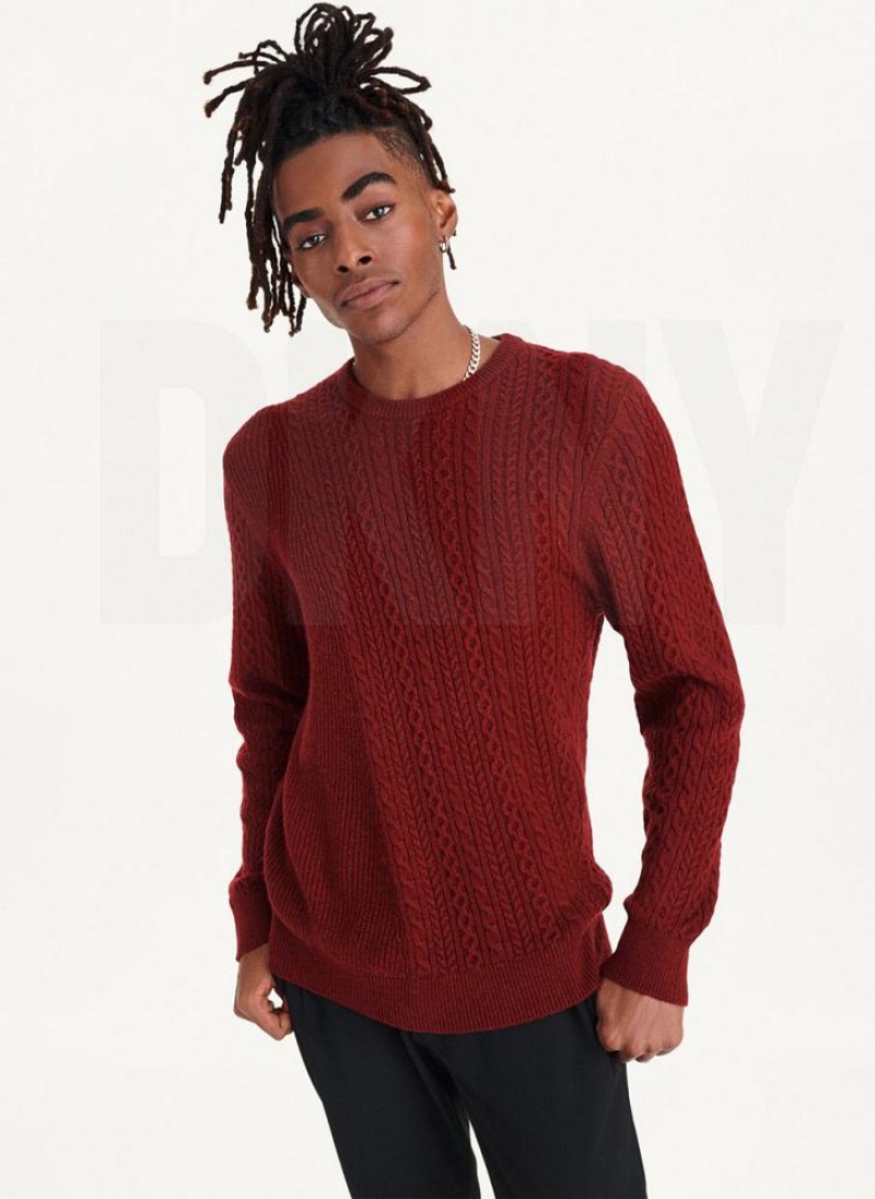 DKNY Diagonal Cable Crew Men's Sweaters Dark Red | Ireland_D0548