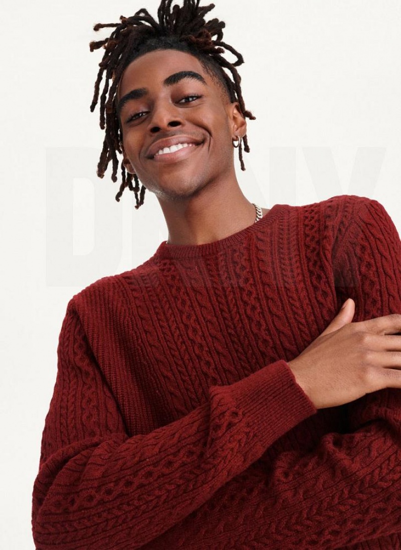 DKNY Diagonal Cable Crew Men's Sweaters Dark Red | Ireland_D0548