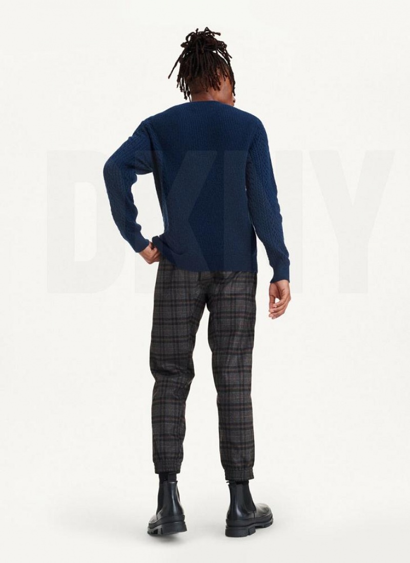 DKNY Diagonal Cable Crew Men's Sweaters Navy | Ireland_D1429