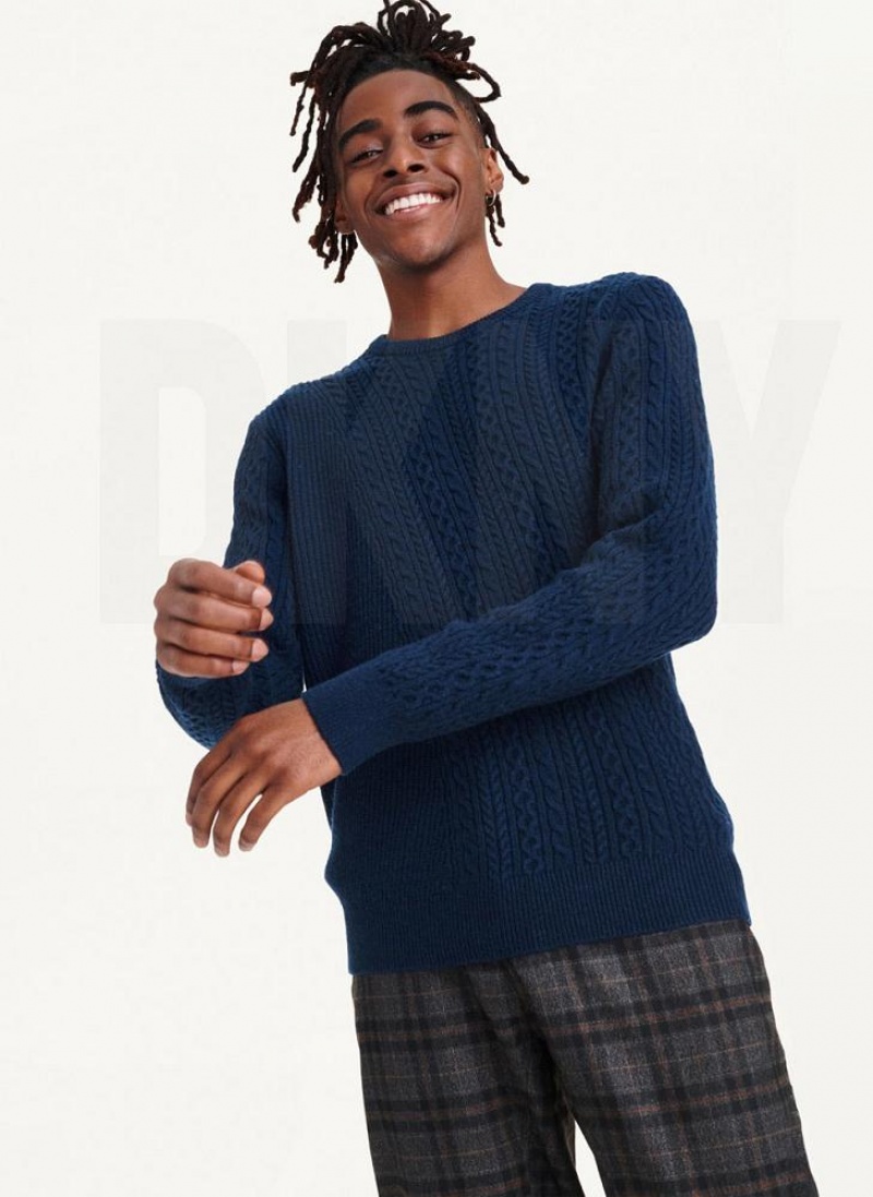 DKNY Diagonal Cable Crew Men's Sweaters Navy | Ireland_D1429