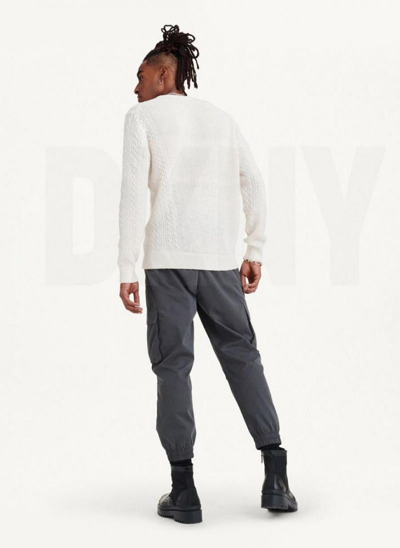 DKNY Diagonal Cable Crew Men's Sweaters White | Ireland_D0264