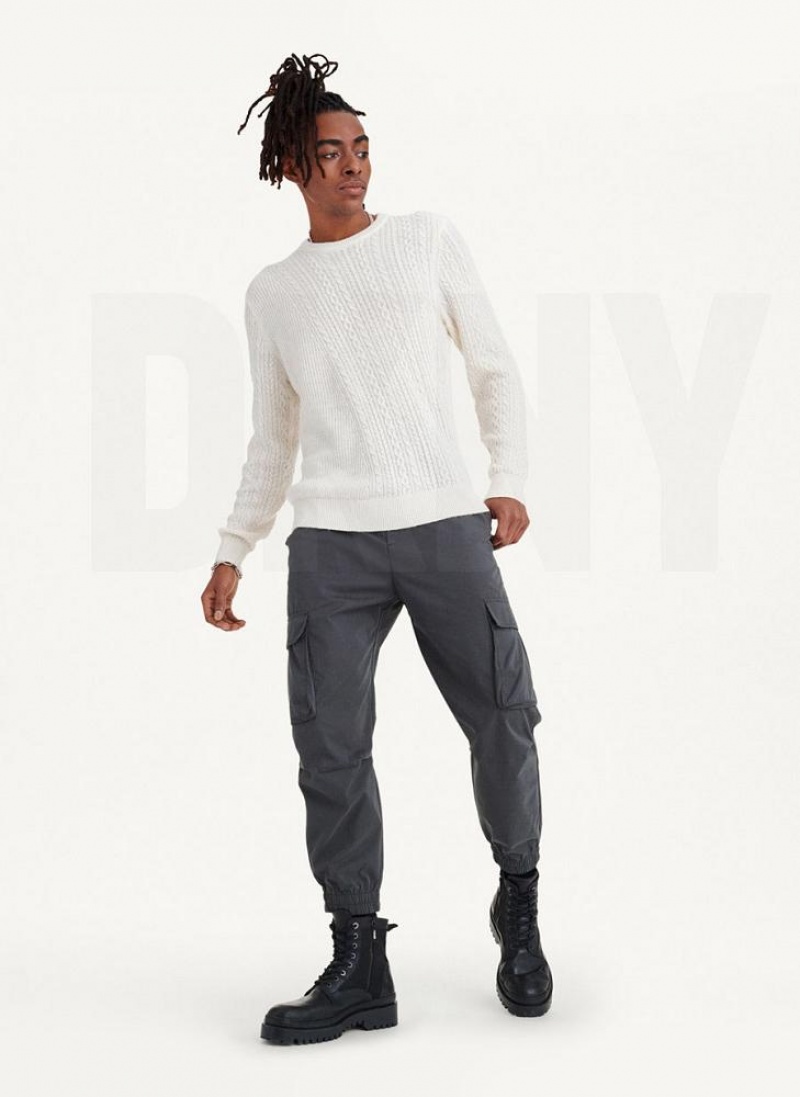 DKNY Diagonal Cable Crew Men's Sweaters White | Ireland_D0264