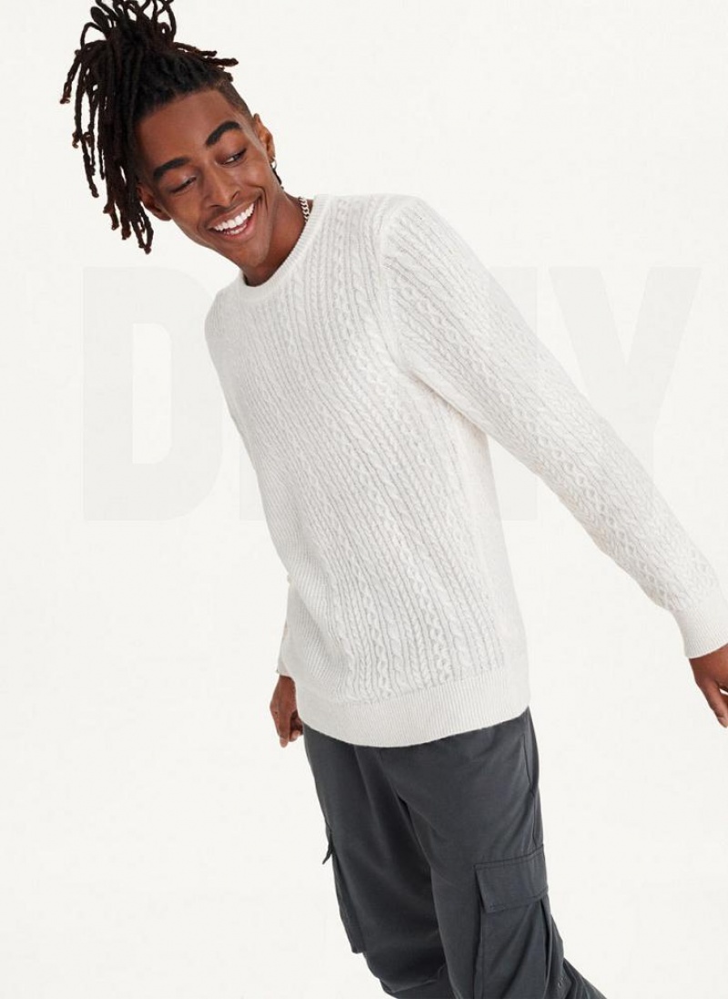 DKNY Diagonal Cable Crew Men's Sweaters White | Ireland_D0264