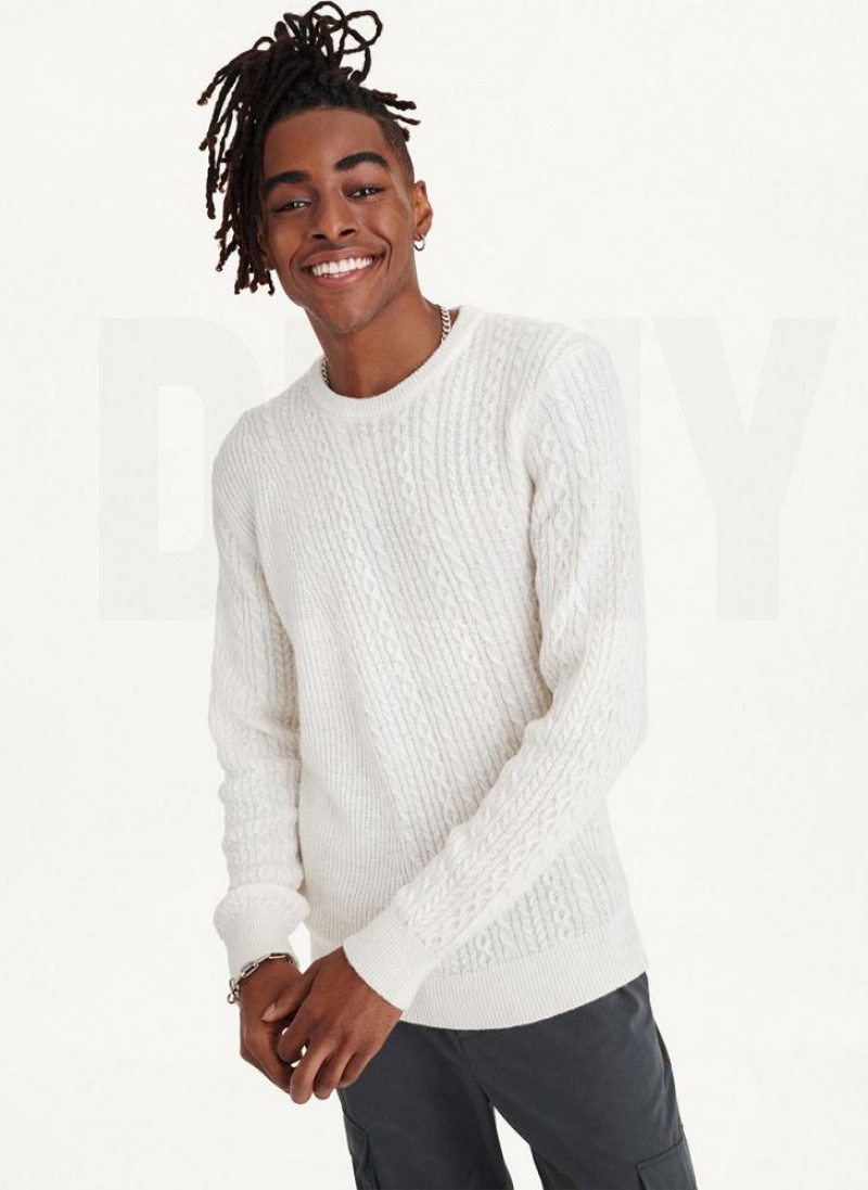 DKNY Diagonal Cable Crew Men's Sweaters White | Ireland_D0264