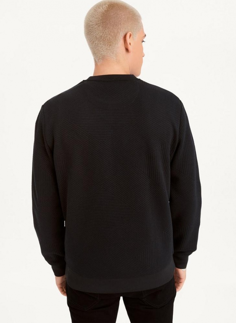 DKNY Directional Quilting Crewneck Men's Sweatshirts Black | Ireland_D1337