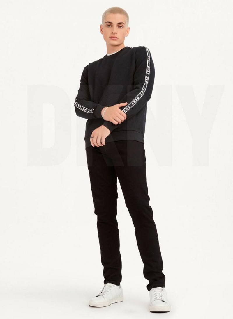 DKNY Directional Quilting Crewneck Men's Sweatshirts Black | Ireland_D1337