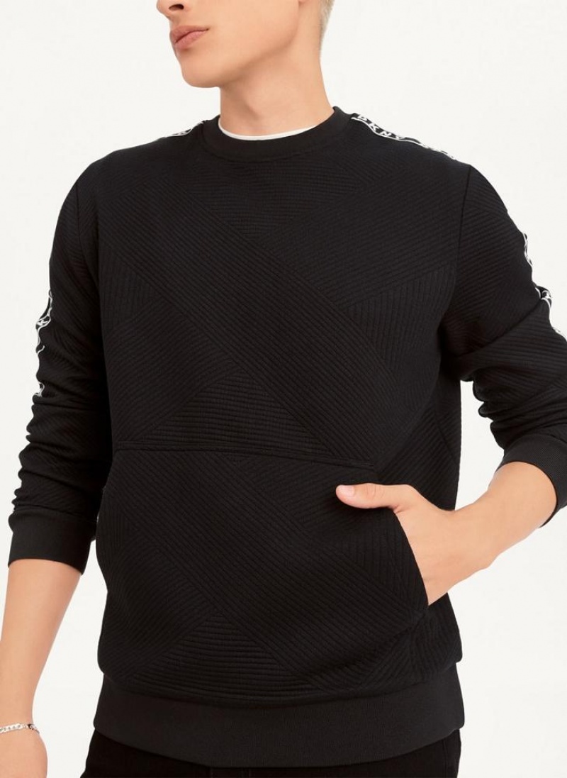 DKNY Directional Quilting Crewneck Men's Sweatshirts Black | Ireland_D1337