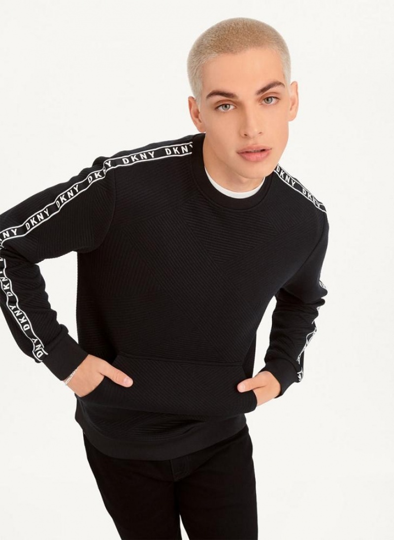 DKNY Directional Quilting Crewneck Men\'s Sweatshirts Black | Ireland_D1337