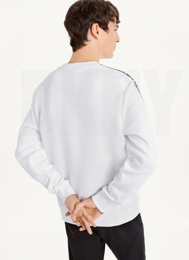 DKNY Directional Quilting Crewneck Men's Sweatshirts White | Ireland_D1976