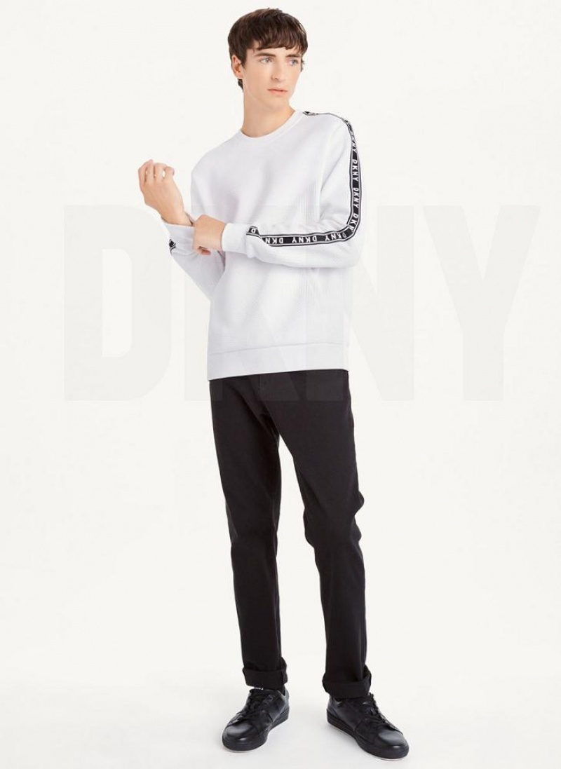 DKNY Directional Quilting Crewneck Men's Sweatshirts White | Ireland_D1976