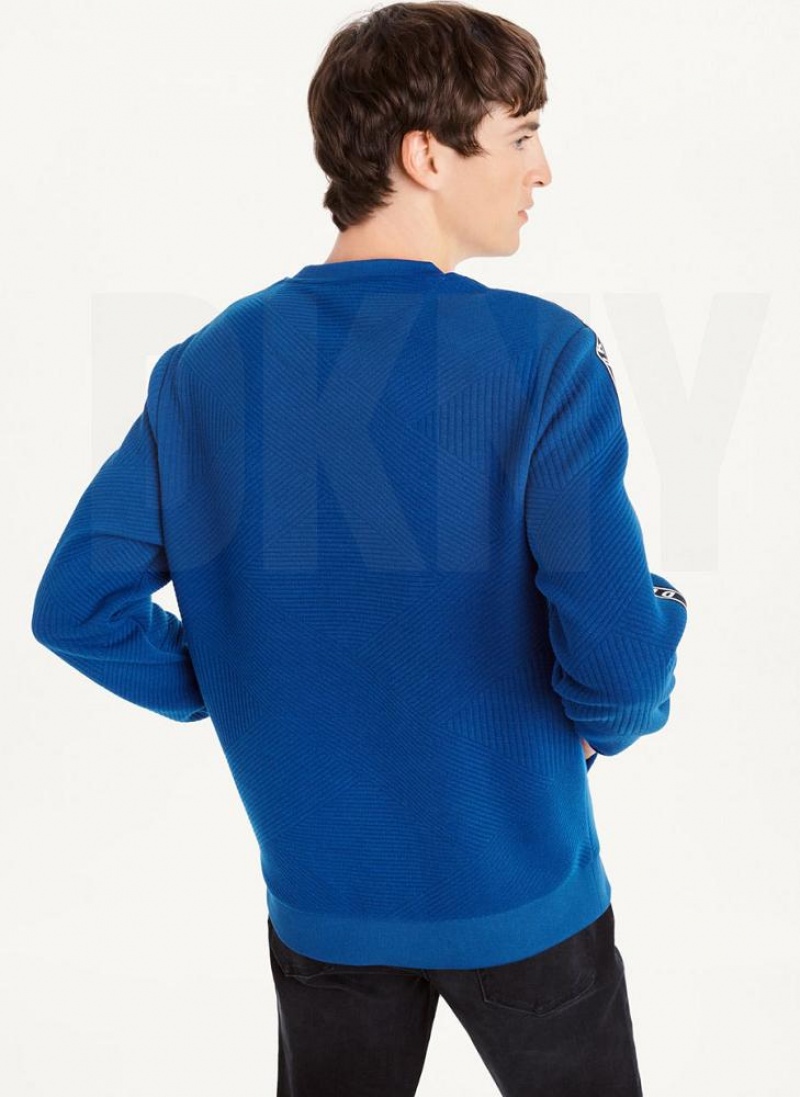 DKNY Directional Quilting Crewneck Men's Sweatshirts Deep Blue | Ireland_D0470