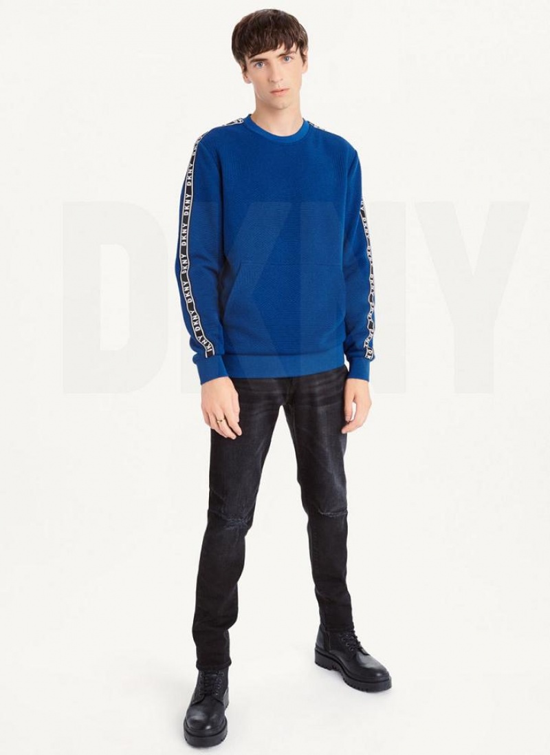 DKNY Directional Quilting Crewneck Men's Sweatshirts Deep Blue | Ireland_D0470