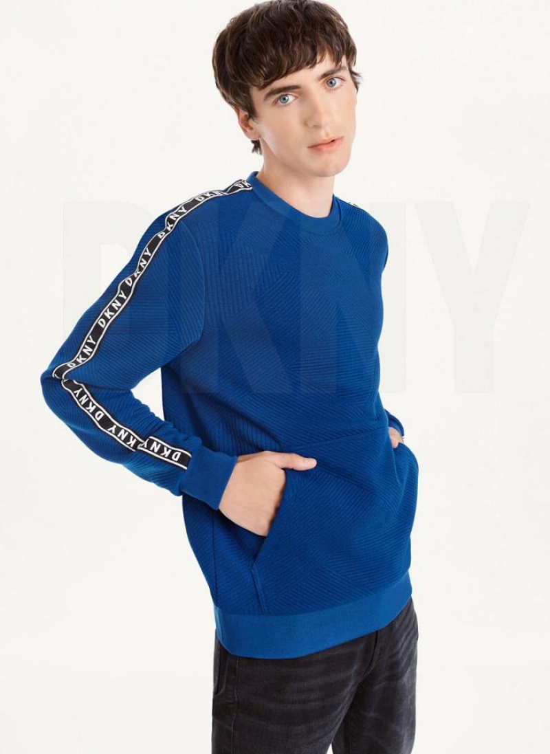 DKNY Directional Quilting Crewneck Men's Sweatshirts Deep Blue | Ireland_D0470