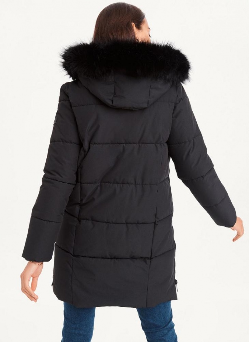 DKNY Double-Pocketed Faux-Fur Long Puffer Women's Coats Black | Ireland_D0205