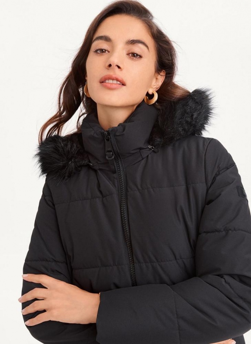 DKNY Double-Pocketed Faux-Fur Long Puffer Women's Coats Black | Ireland_D0205