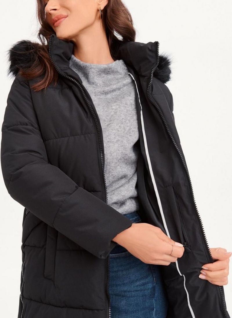 DKNY Double-Pocketed Faux-Fur Long Puffer Women's Coats Black | Ireland_D0205