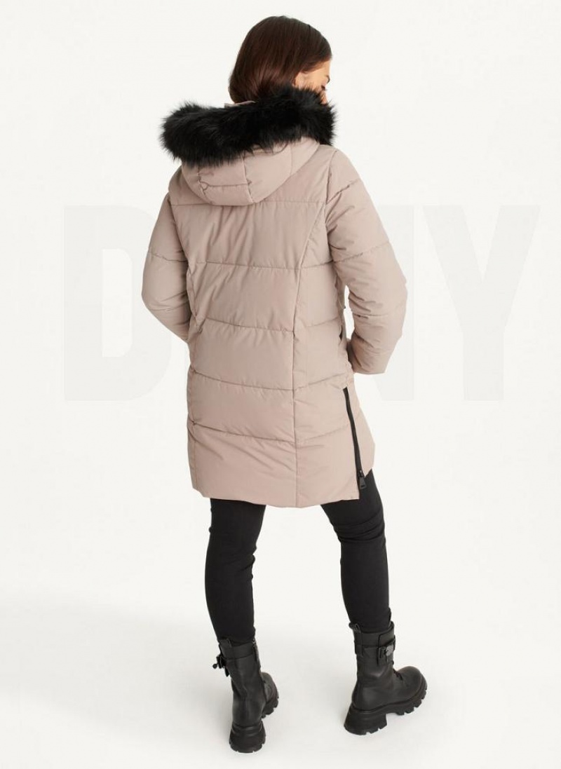 DKNY Double-Pocketed Faux-Fur Long Puffer Women's Coats Beige | Ireland_D1797