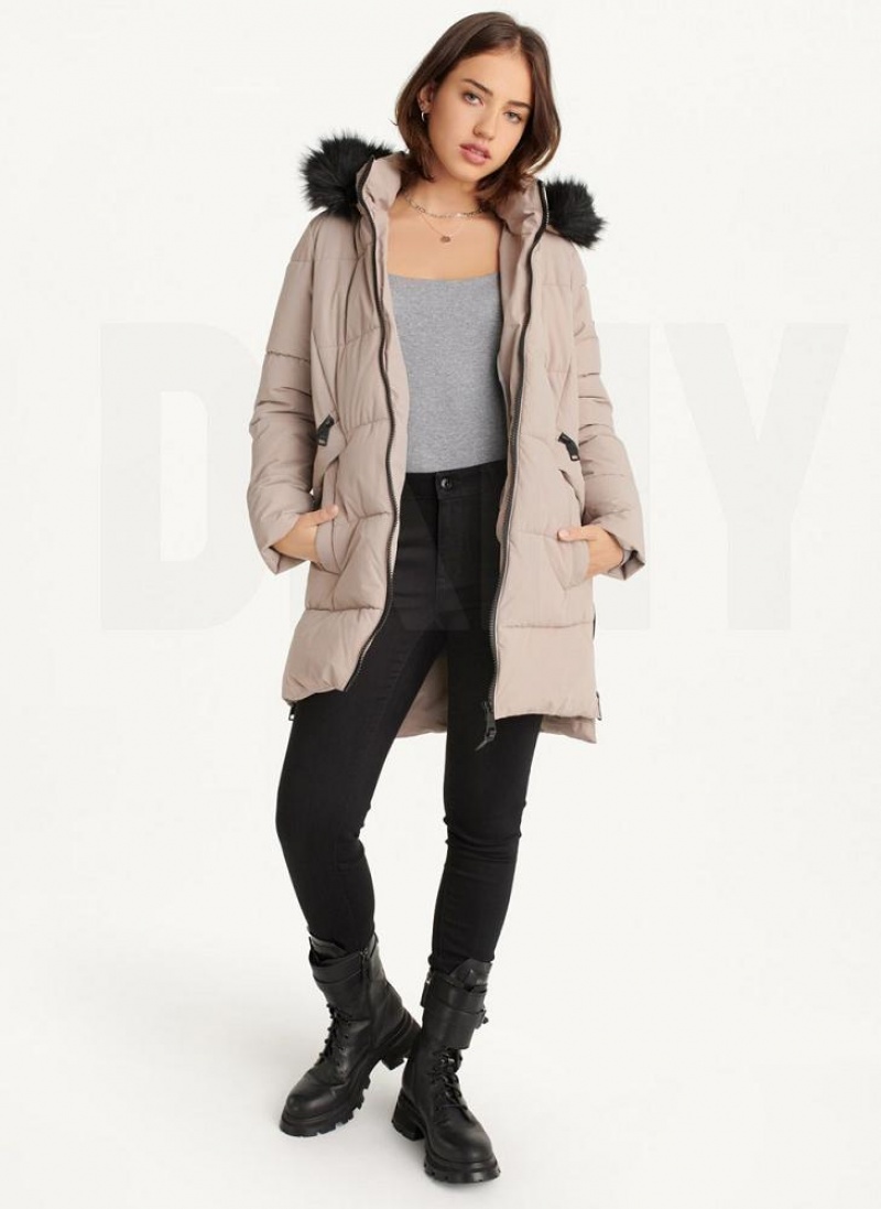 DKNY Double-Pocketed Faux-Fur Long Puffer Women's Coats Beige | Ireland_D1797