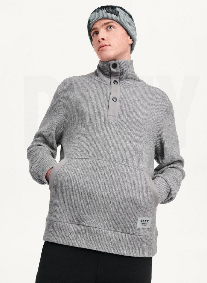 DKNY Double Knit Rib Funnel Neck Men's Sweaters Grey | Ireland_D1163