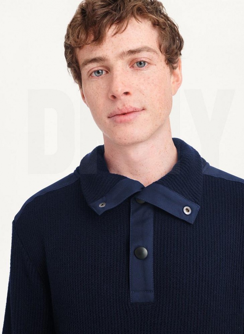 DKNY Double Knit Rib Funnel Neck Men's Sweaters Navy | Ireland_D1145