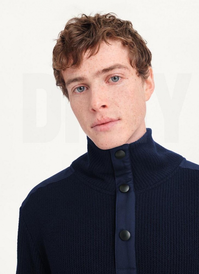 DKNY Double Knit Rib Funnel Neck Men's Sweaters Navy | Ireland_D1145