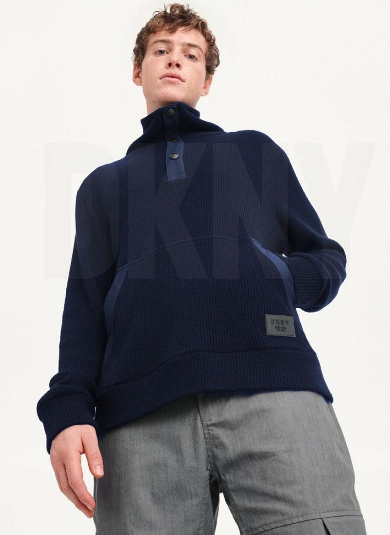 DKNY Double Knit Rib Funnel Neck Men's Sweaters Navy | Ireland_D1145